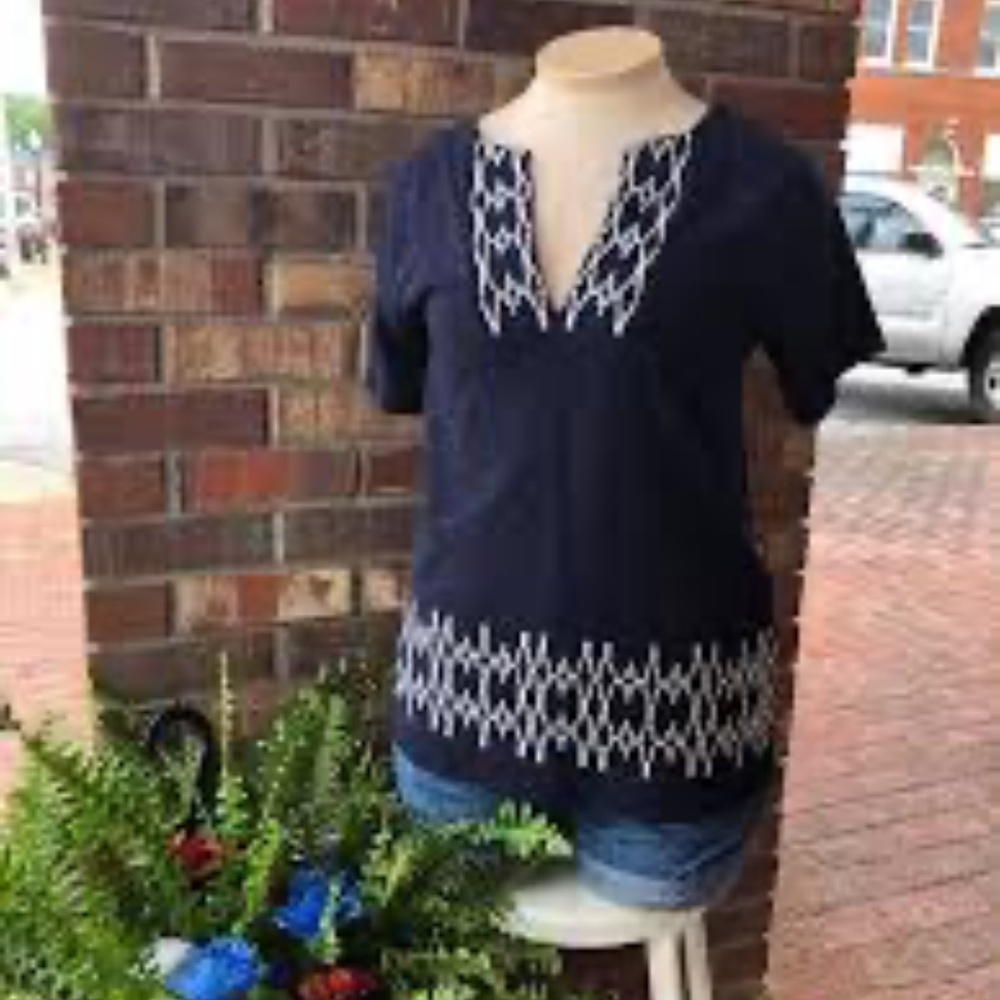J.Crew Embroidered Slub Knit V-Neck Top- L